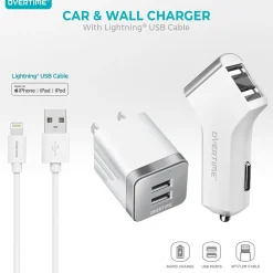 Overtime 3PC Kit Lightning Charging Kit/Bundle for iPhone/iPad/iPod Touch, White (DAC3IN1)