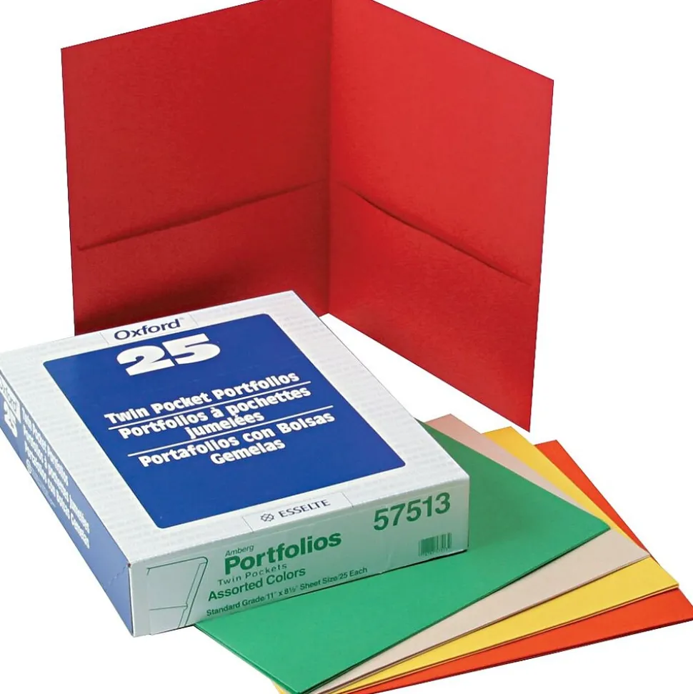 Oxford 10 2-Pocket Paper Presentation Folder, Assorted, 25/Box (57513EE)