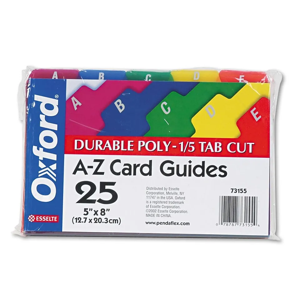 Oxford Card Guides, Alpha, 1/5 Tab, Polypropylene, 5 x 8, 25/Set
