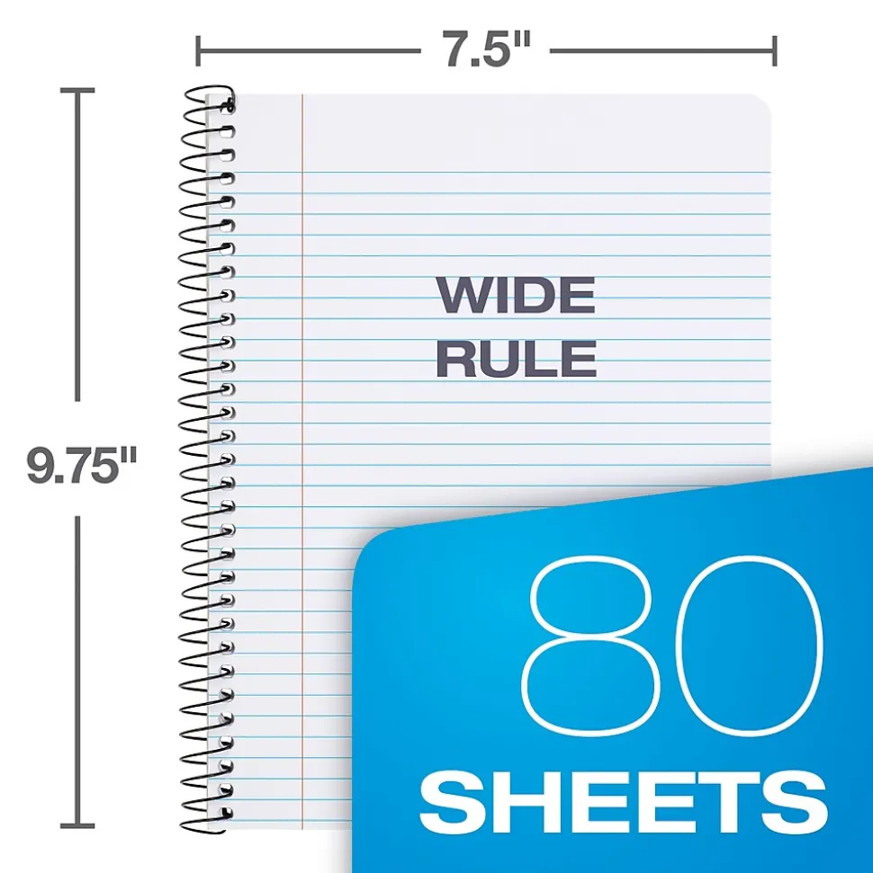 Oxford Composition Notebooks, 7.5" x 9.75", Wide Ruled, 80 Sheets, Assorted Colors, 4/Pack (64946)