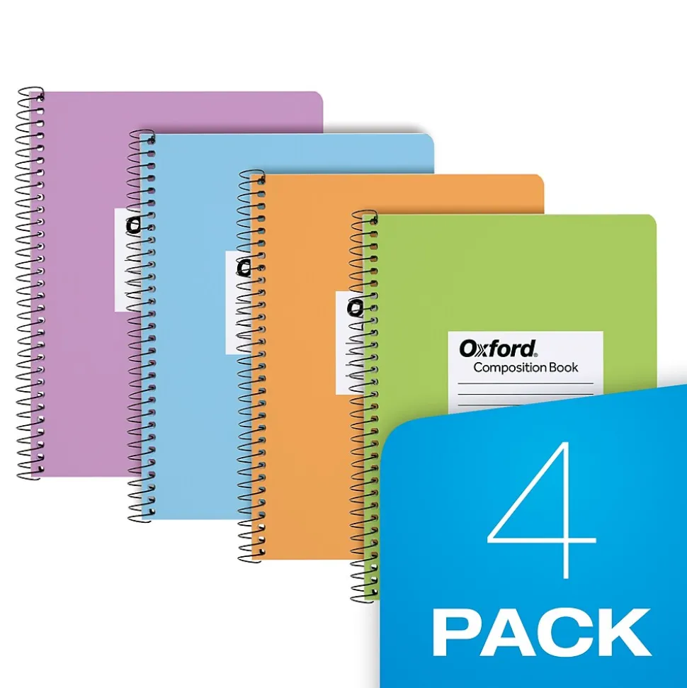 Oxford Composition Notebooks, 7.5" x 9.75", Wide Ruled, 80 Sheets, Assorted Colors, 4/Pack (64946)