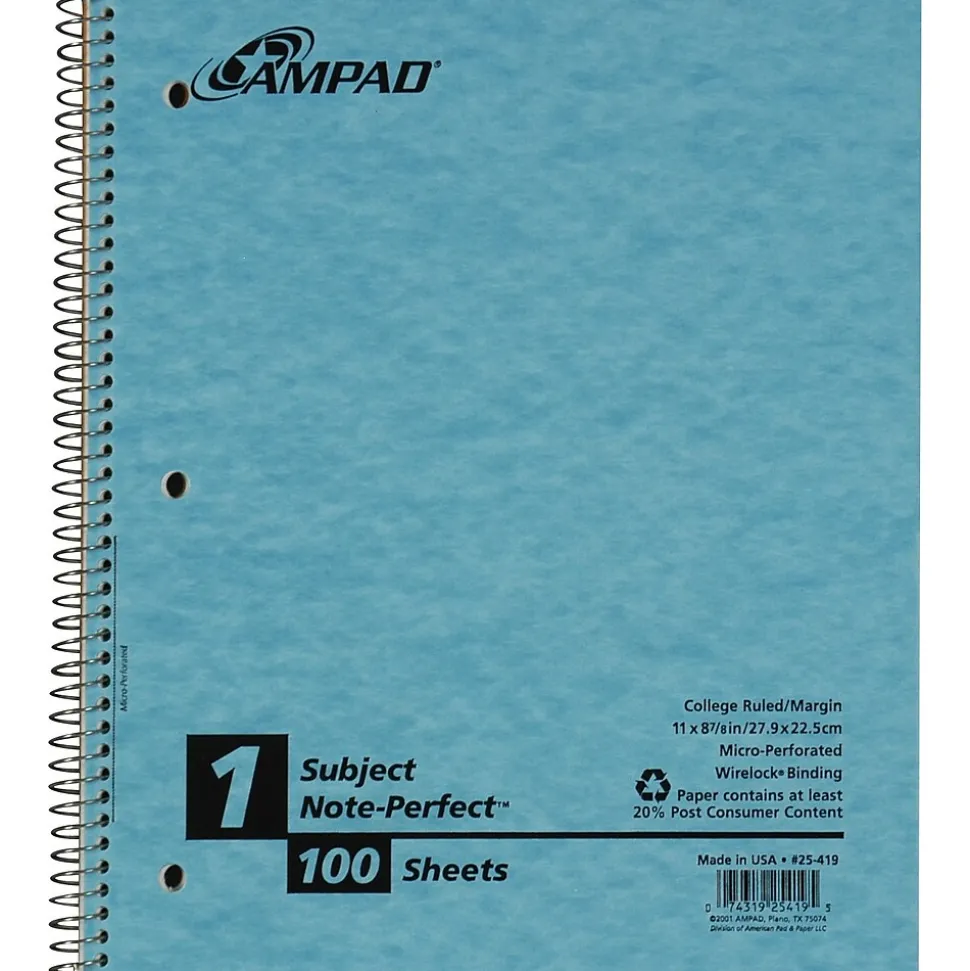 Oxford Earthwise 1-Subject Notebooks, 9" x 11", College Ruled, 100 Sheets, Each (25-419R)