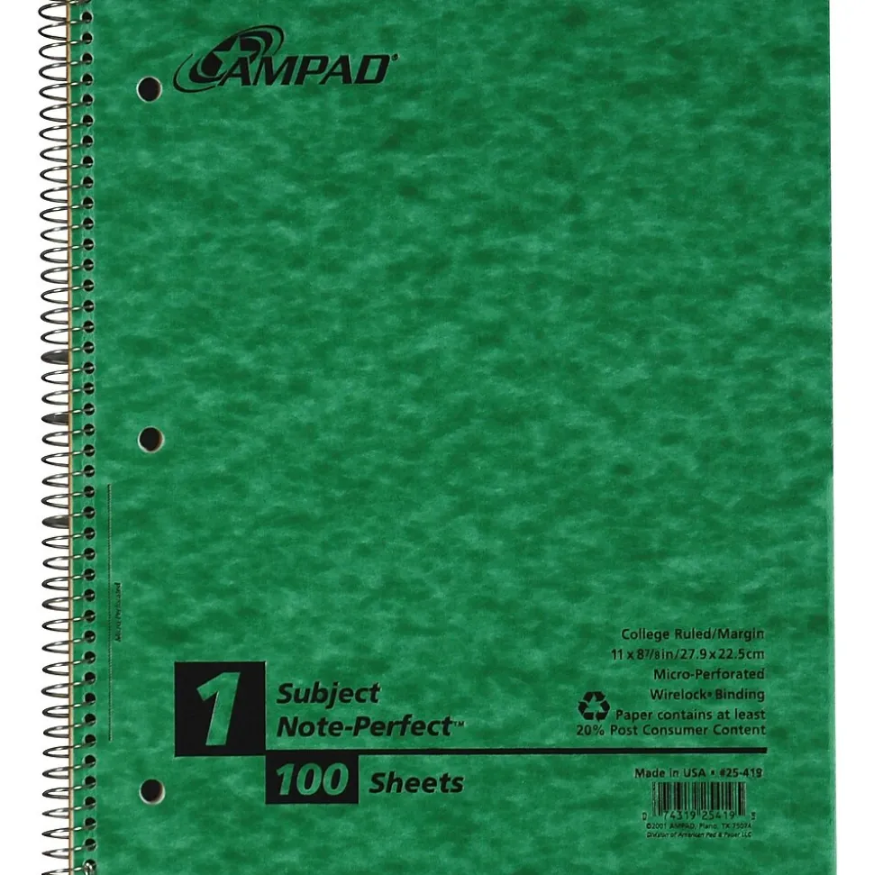 Oxford Earthwise 1-Subject Notebooks, 9" x 11", College Ruled, 100 Sheets, Each (25-419R)