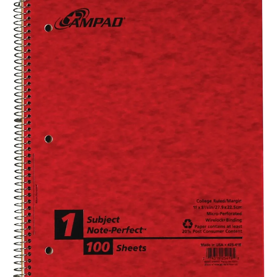 Oxford Earthwise 1-Subject Notebooks, 9" x 11", College Ruled, 100 Sheets, Each (25-419R)