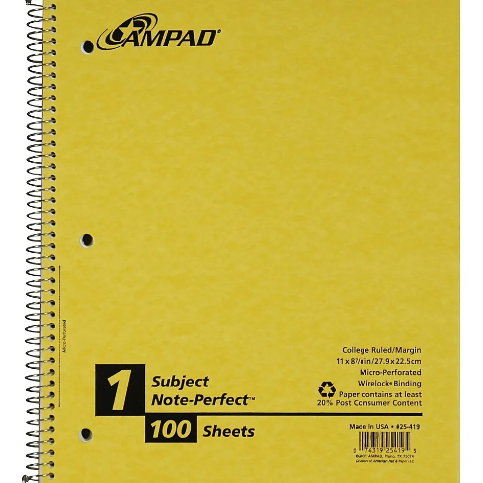 Oxford Earthwise 1-Subject Notebooks, 9" x 11", College Ruled, 100 Sheets, Each (25-419R)