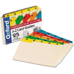 Oxford Laminated Tab Alpha Index Card Guides, 4" x 6", Manila, 25/Set (OXF04635)