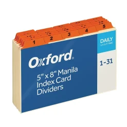 Oxford Laminated Tab Daily Index Card Guides, 5" x 8", Manila, 31/Set (OXF05832)
