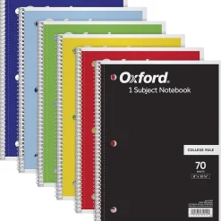 Oxford 1-Subject Notebooks, 8" x 10.5", College Ruled, 70 Sheets, Each (65022)
