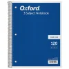 Oxford 3-Subject Notebooks, 8" x 10.5", Wide Ruled, 120 Sheets, Each (65012)