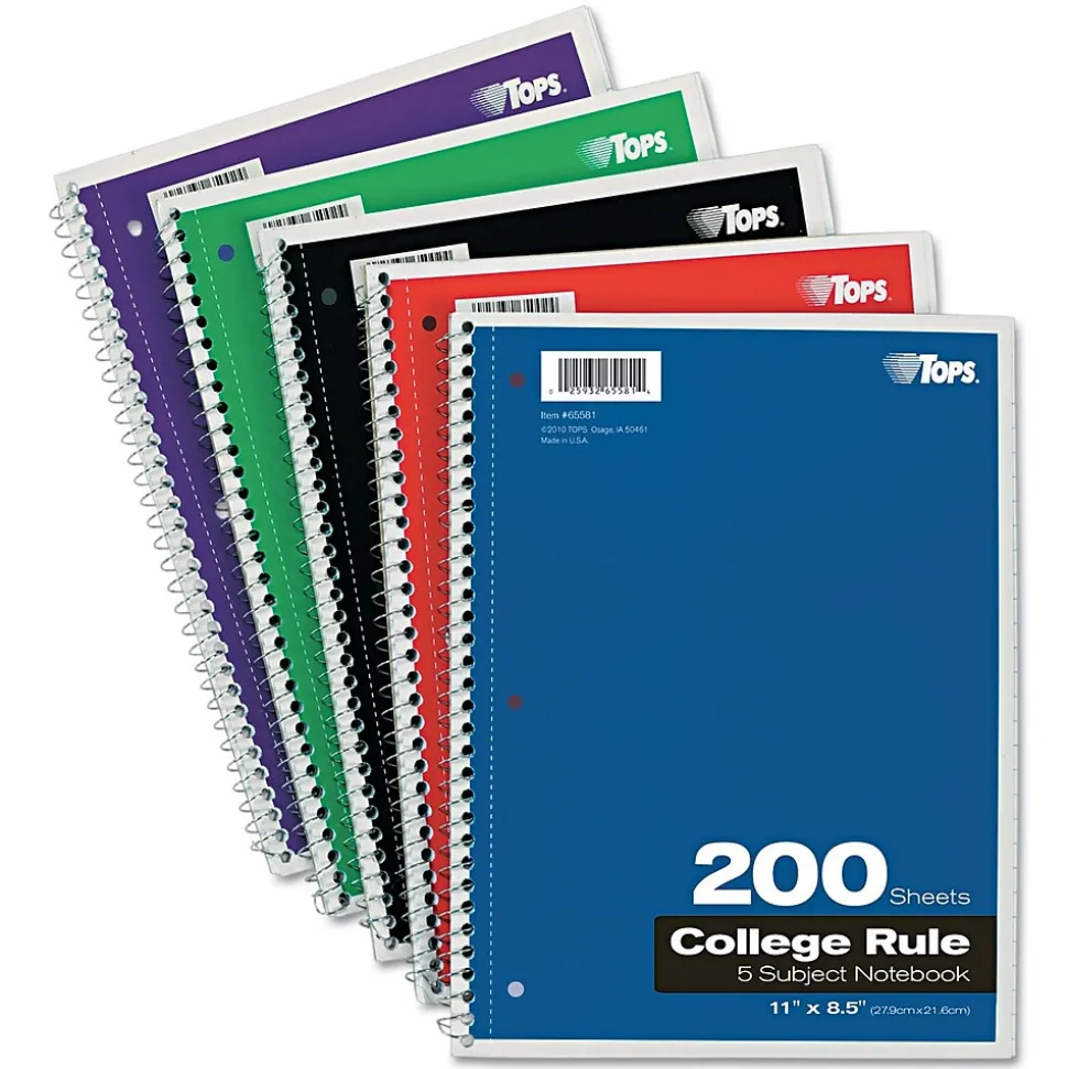 Oxford 5-Subject Subject Notebooks, 8.5" x 11", College Ruled, 200 Sheets, Each (65581)