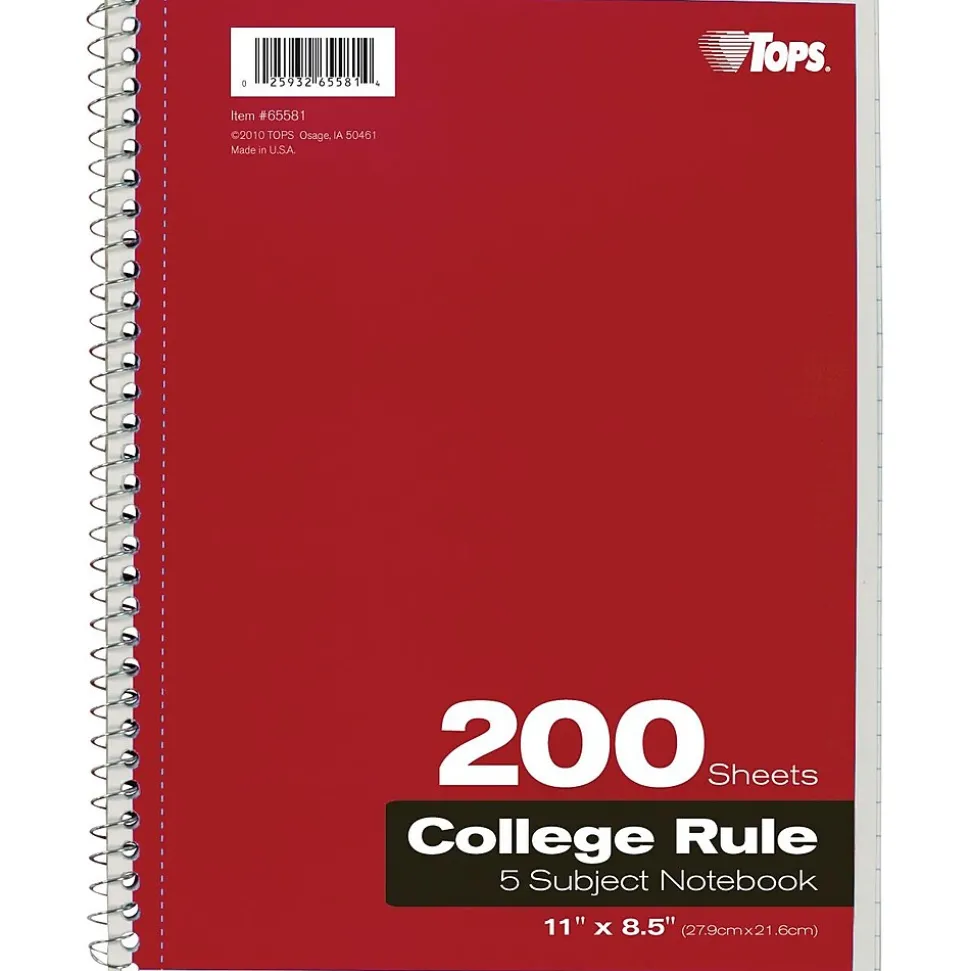 Oxford 5-Subject Subject Notebooks, 8.5" x 11", College Ruled, 200 Sheets, Each (65581)