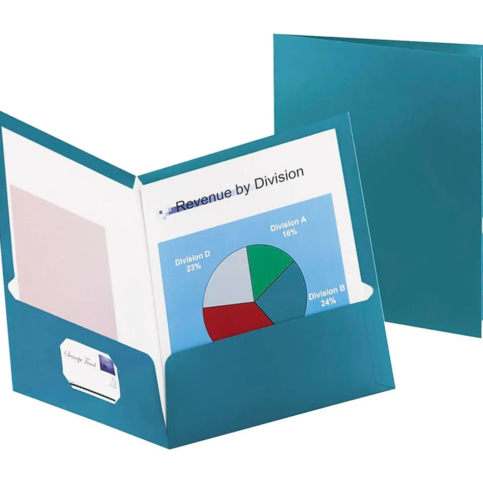 Oxford Two-Pocket Laminated Folder, 100-Sheet Capacity, Metallic Teal, 25/Box