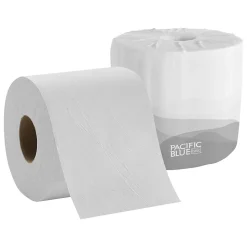 Pacific Blue Basic Recycled Toilet Paper, 1-Ply, White, 1210 Sheets/Roll, 80 Rolls/Carton (1458001/14500)