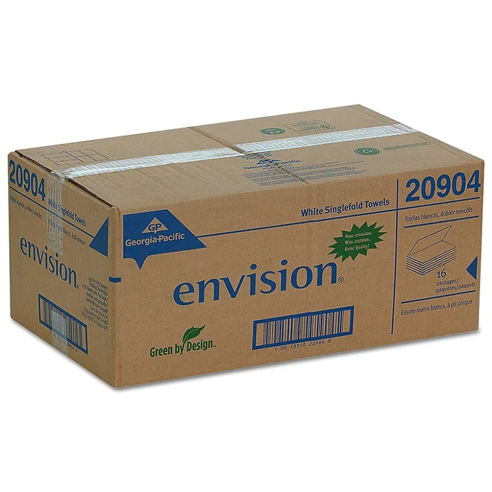 Pacific Blue Basic Recycled Single Fold Paper Towels, 1-ply, 250 Sheets/Pack, 16 Packs/Carton (20904)