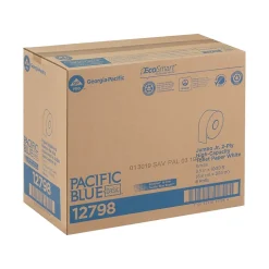 Pacific Blue Recycled Jumbo Jr. Toilet Paper, 2-Ply, White, 1000 ft./Roll, 8 Rolls/Carton (12798)