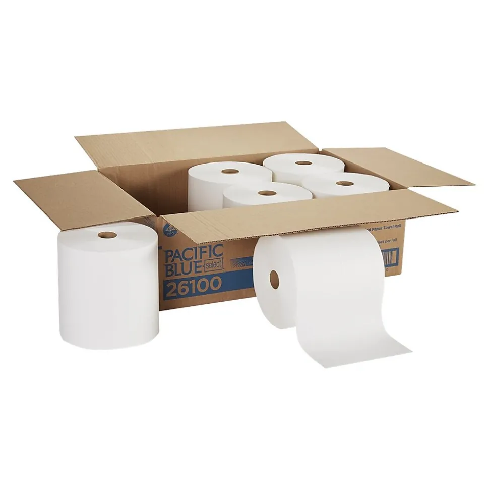 Pacific Blue Select Recycled Hardwound Paper Towels, 1-ply, 1000 ft./Roll, 6 Rolls/Carton (26100)