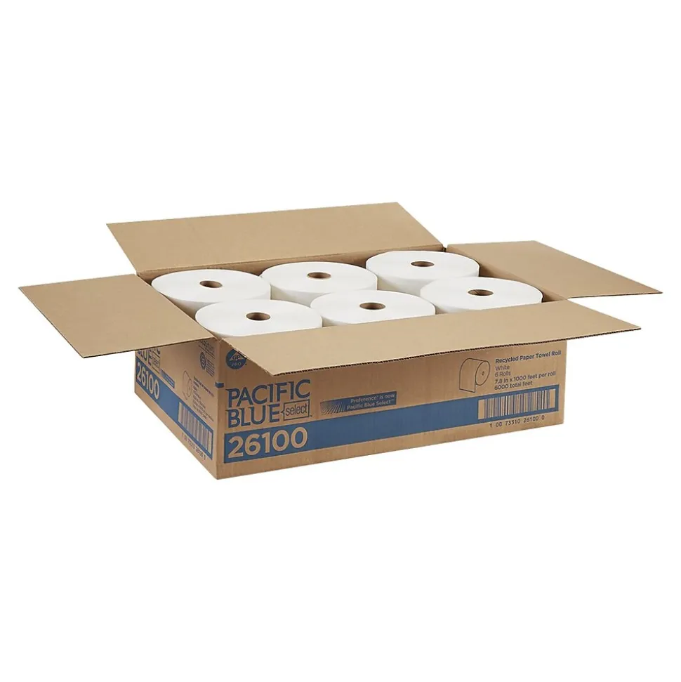 Pacific Blue Select Recycled Hardwound Paper Towels, 1-ply, 1000 ft./Roll, 6 Rolls/Carton (26100)