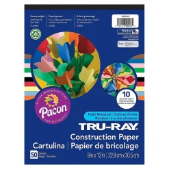 Pacon 9" x 12" Construction Paper, Assorted Colors, 50 Sheets/Pack, /Pad (P1000046)