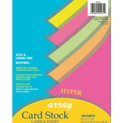 Pacon Array 65 lb. Cardstock Paper, 8.5" x 11", Assorted Hyper Colors, 100 Sheets/Pack, 2 Packs/Bundle (PAC101181)