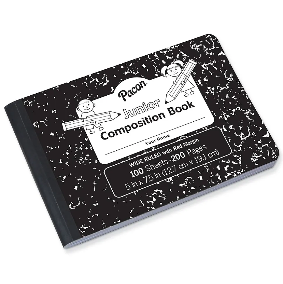 Pacon Composition Notebooks, 5" x 7.5", Wide Ruled, 100 Sheets, Black, 12/Bundle (PACMMK37090-12)