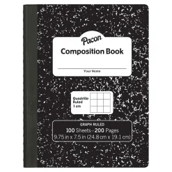 Pacon Composition Notebooks, 9.75" x 7.5", Quad Ruled, 100 Sheets, Black, 6/Bundle (PACMMK37105-6)