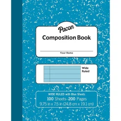 Pacon Composition Notebooks, 9.75" x 7.5", Wide Ruled, 100 Sheets, Blue, 6/Bundle (PACMMK37170-6)
