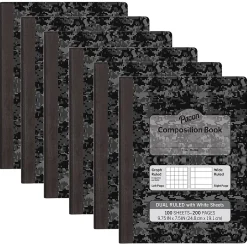 Pacon Composition Notebooks, 9.75" x 7.5", Graph Ruled, 100 Sheets, Black, 6/Bundle (PACMMK37164-6)
