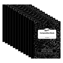 Pacon Composition Notebooks, 9.75" x 7.5", Wide Ruled, 60 Sheets, Black, 12/Bundle (PACMMK37118-12)