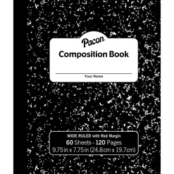Pacon Composition Notebooks, 9.75" x 7.5", Wide Ruled, 60 Sheets, Black, 12/Bundle (PACMMK37130-12)