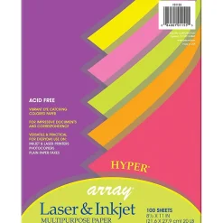 Pacon Hyper Computer Paper, 8.5" x 11", 5 Assorted Colors, 100 Sheets/Pack, 3 Packs (PAC101155-3)