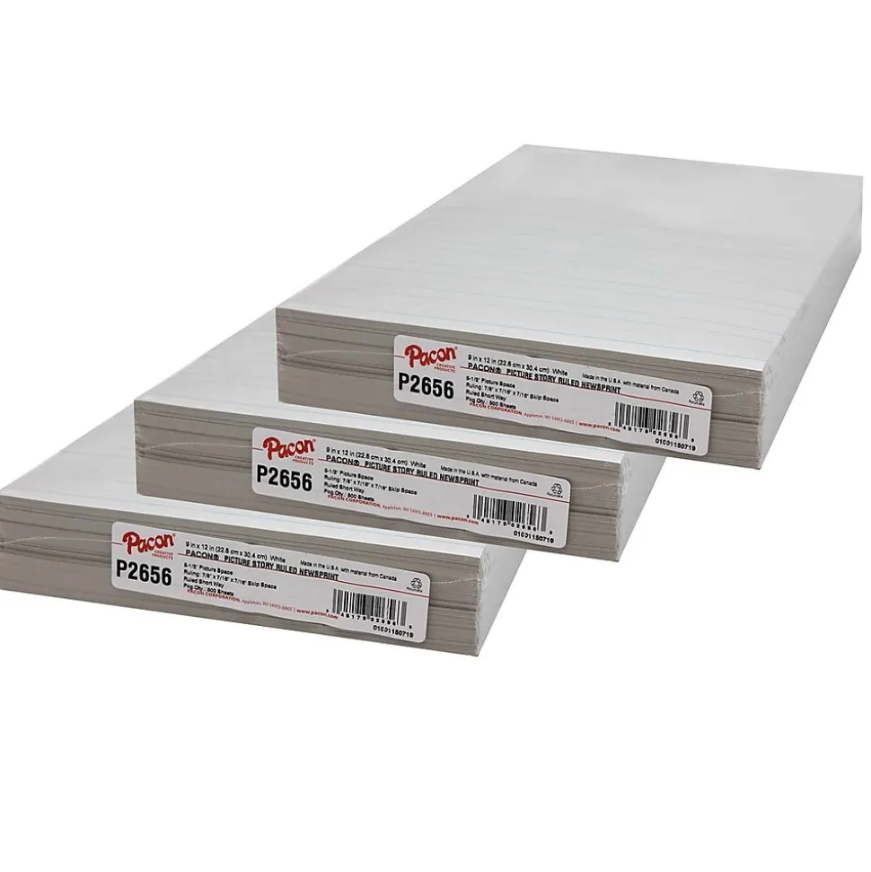 Pacon Newsprint Handwriting Paper, 500 Sheets/Pack, 3/Packs (PAC2656-3)