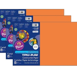 Pacon Tru-Ray 12" x 18" Construction Paper, Electric Orange, 50 Sheets/Pack, 3 Packs/Bundle (PAC103405-3)