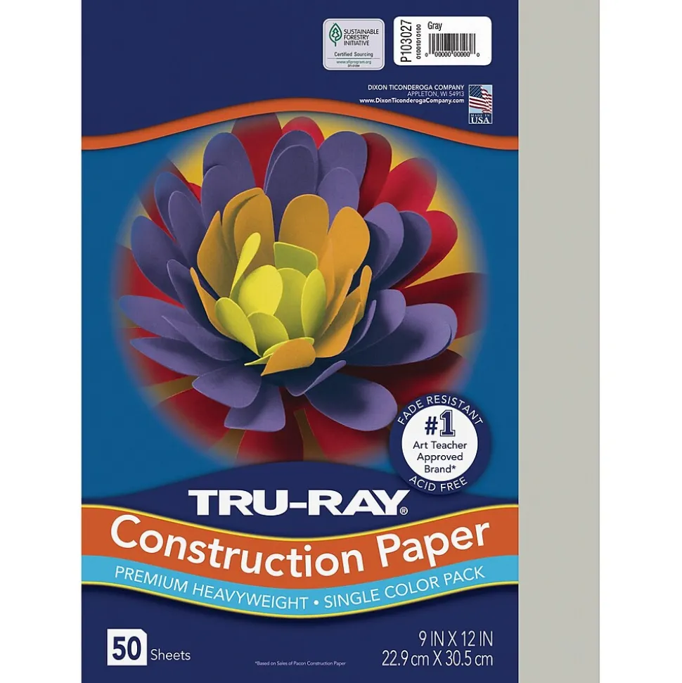 Pacon® Tru-Ray Construction Paper 9" x12", Gray, 50 Sheets/Pack (PAC103027)