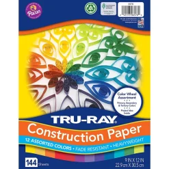 PaconĀ® Tru-Ray Heavyweight Construction Paper, 9" x 12", Assorted Colors, 144 Sheets (PAC6576)