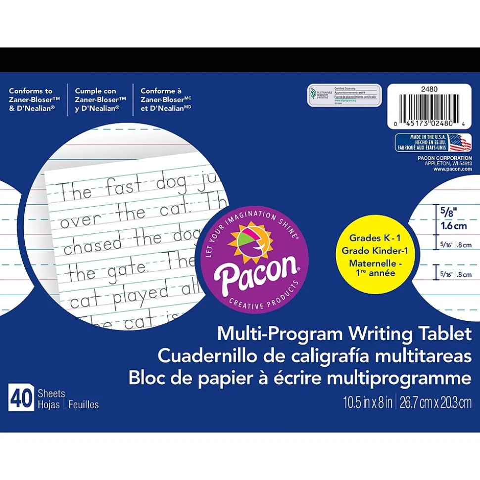 Pacon Zaner-Bloser D'Nealian™ Multi-Program Tablet Handwriting Paper, Grades K-1st, 40 Sheets (2480)