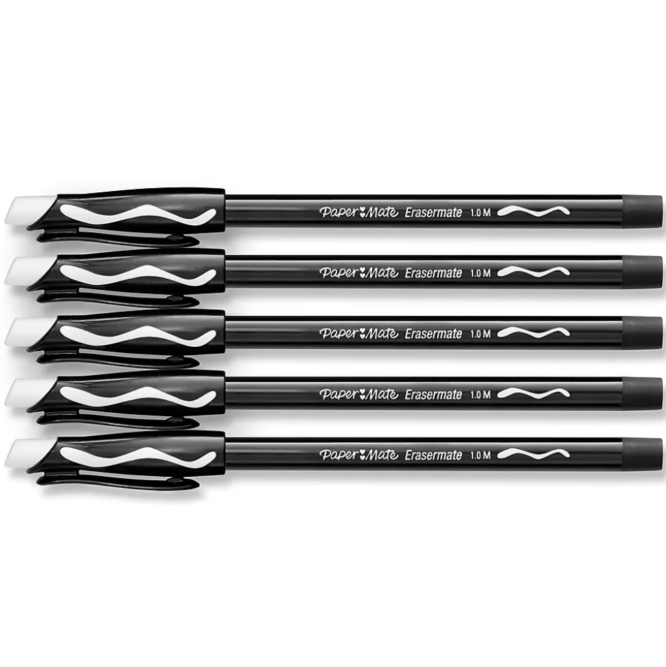Paper Mate Eraser Mate Erasable Ballpoint Pen, Medium Point, Black Ink, 5/Pack (3163558PP)