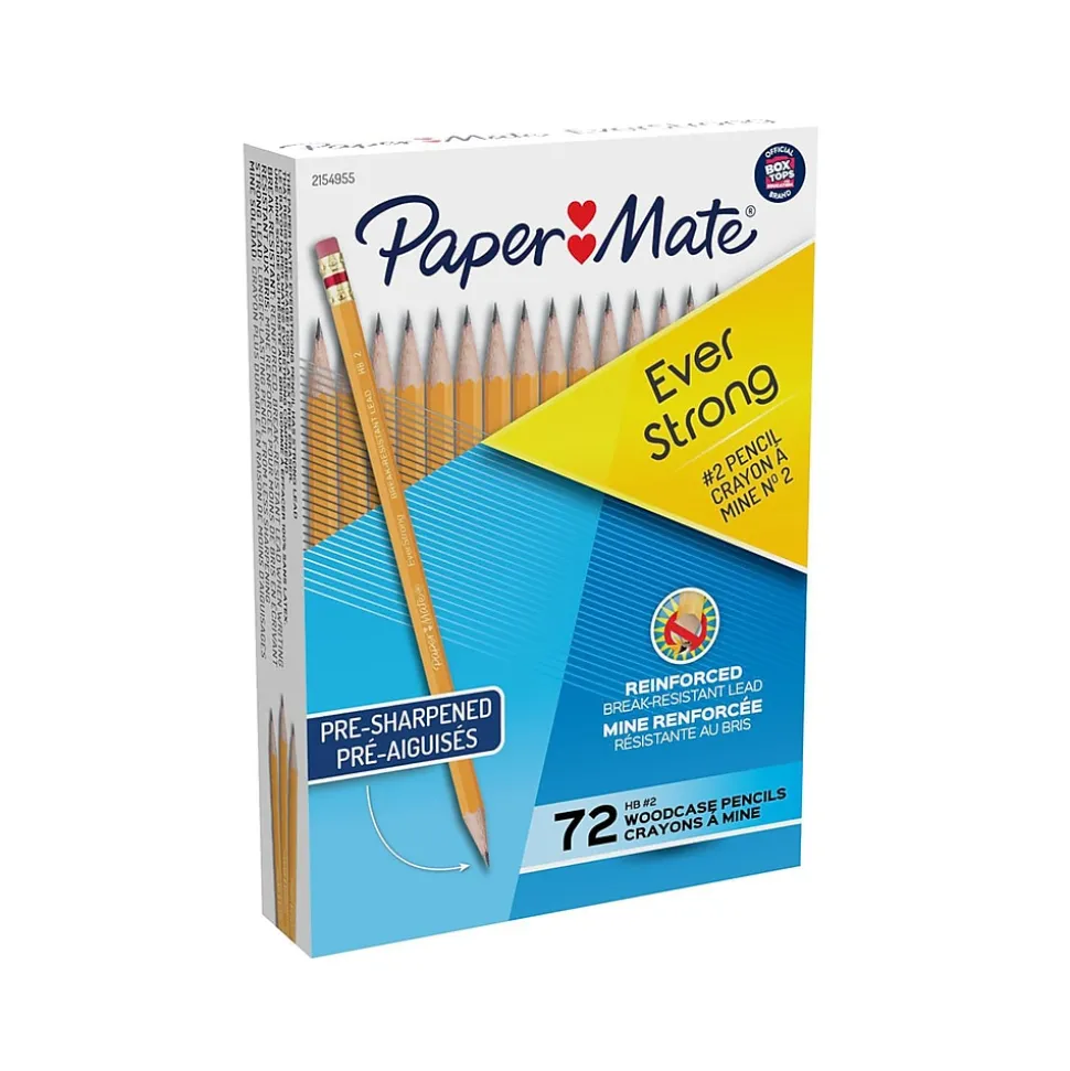 Paper Mate EverStrong Erasable Woodcase Pencil, Black, 72/Box (2154955)