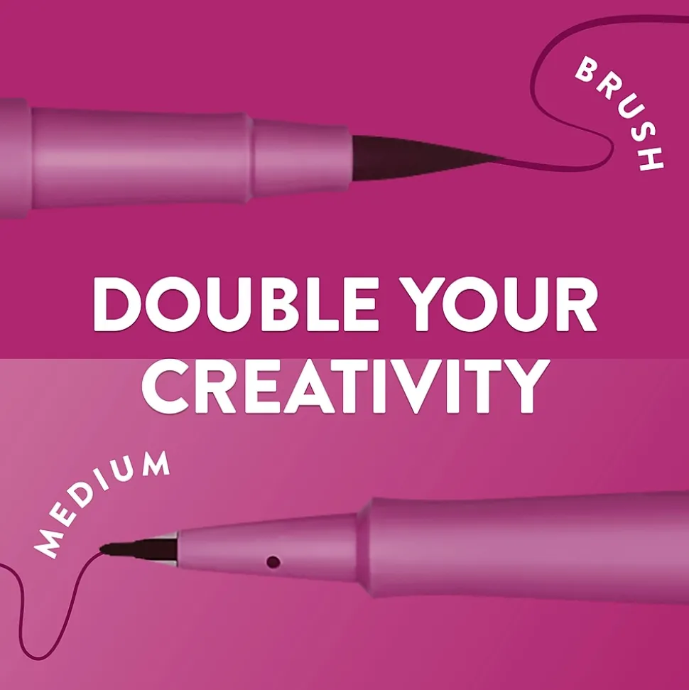 Paper Mate Flair! DUAL Calligraphy Pens, Brush/Medium Tips, Assorted Colors, 16/Pack (2181607)