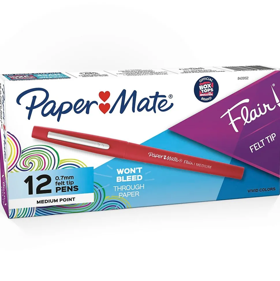 Paper Mate Flair Felt Pen, Medium Point, 0.7mm, Red Ink, Dozen (8420152)