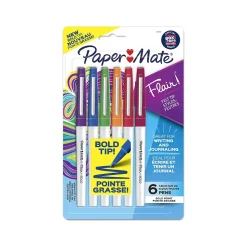 Paper Mate Flair Felt Pen, Bold Point, Assorted Ink, 6/Pack (2125411)