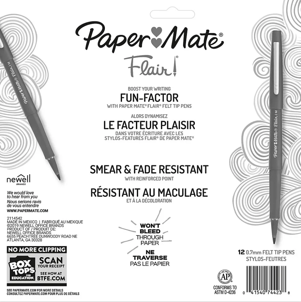Paper Mate Flair Felt Pens, Medium Point, 0.7mm, Assorted Ink, Dozen (74423)