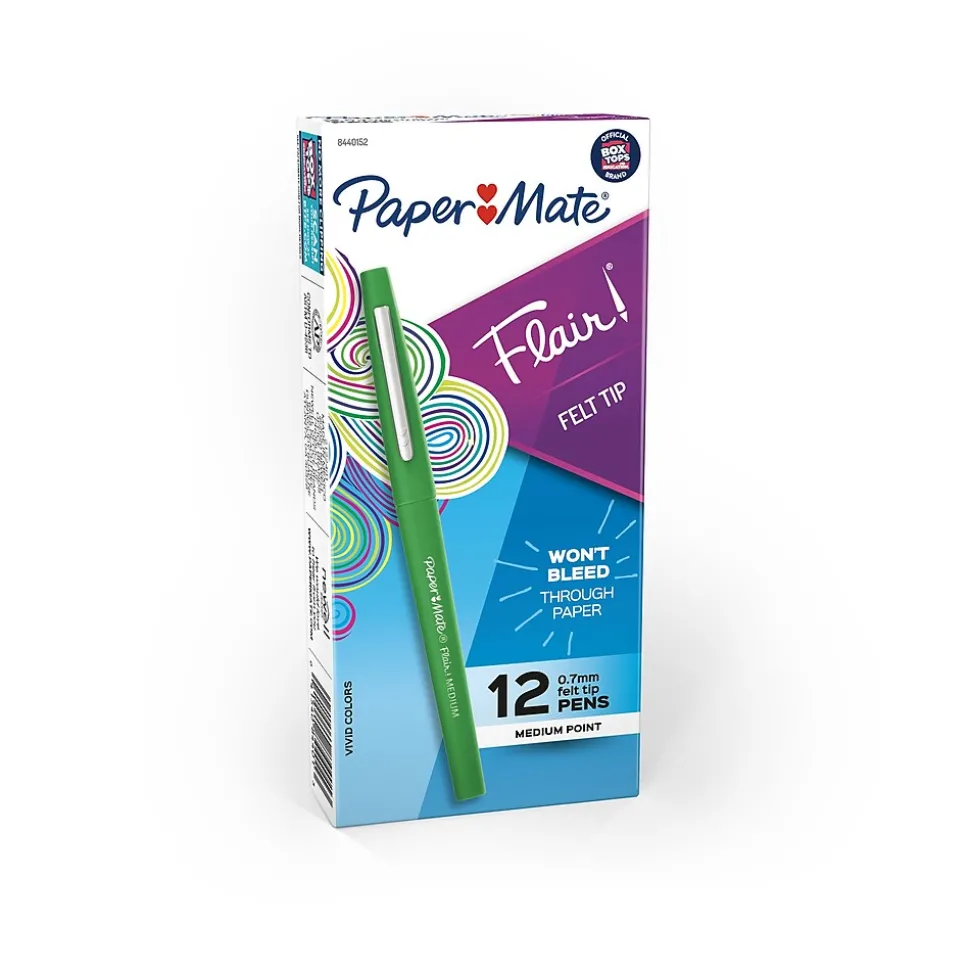 Paper Mate Flair Felt Pen, Medium Point, Green Ink, Dozen (8440152)