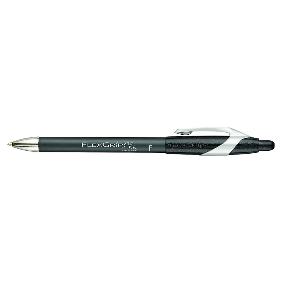Paper Mate FlexGrip Elite Retractable Ballpoint Pen, Fine Point, Black Ink, Dozen (85582)