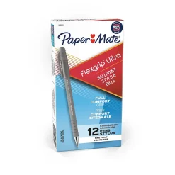 Paper Mate FlexGrip Ultra Ballpoint Pen, Fine Point, Black Ink, 12/Pack (9680131)