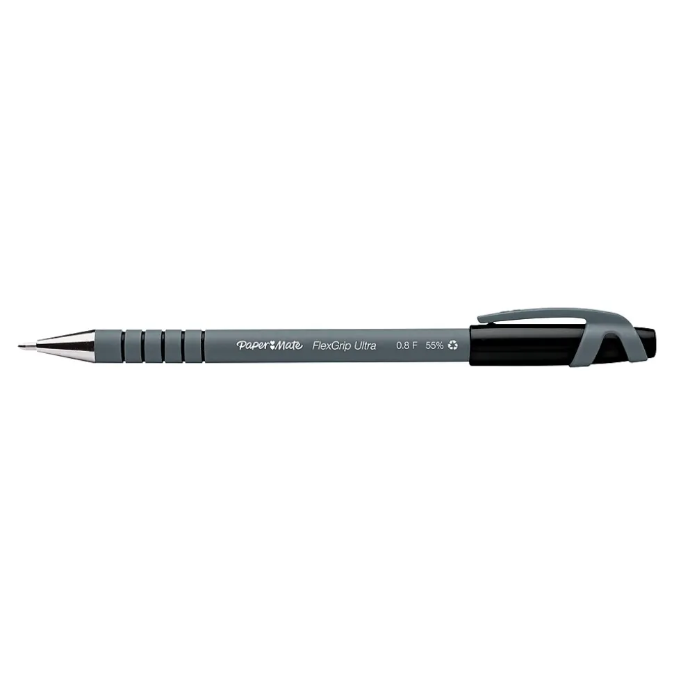 Paper Mate FlexGrip Ultra Ballpoint Pen, Fine Point, Black Ink, 12/Pack (9680131)