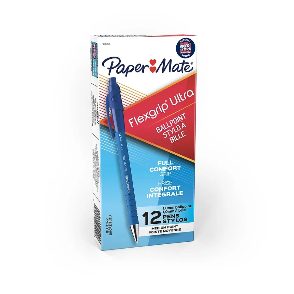 Paper Mate FlexGrip Ultra Retractable Ballpoint Pen, Medium Point, Blue Ink, 12/Pack (9510131)