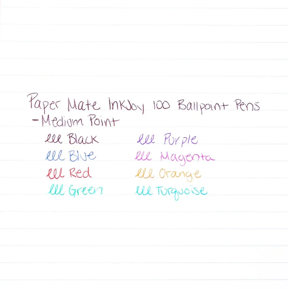 Paper Mate InkJoy 100 Retractable Ballpoint Pen, Medium Point, Red Ink, 12/Pack (1951252)