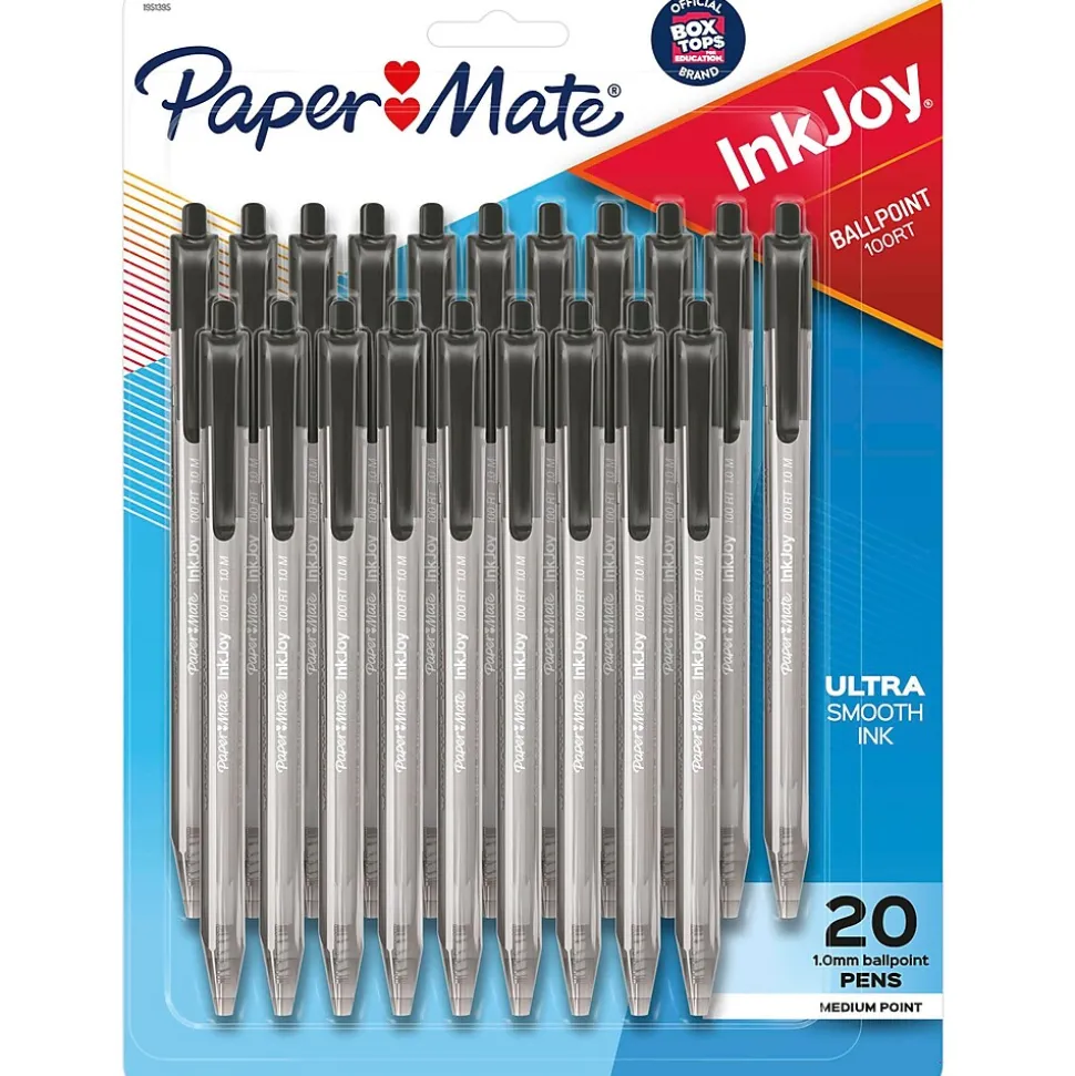Paper Mate InkJoy 100 RT Retractable Ballpoint Pen, Medium Point, Black Ink, 20/Pack (1951395)