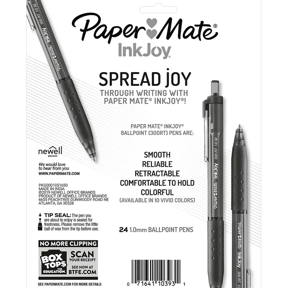 Paper Mate InkJoy 300 RT Retractable Ballpoint Pen, Medium Point, Black Ink, 24/Pack (1945925)