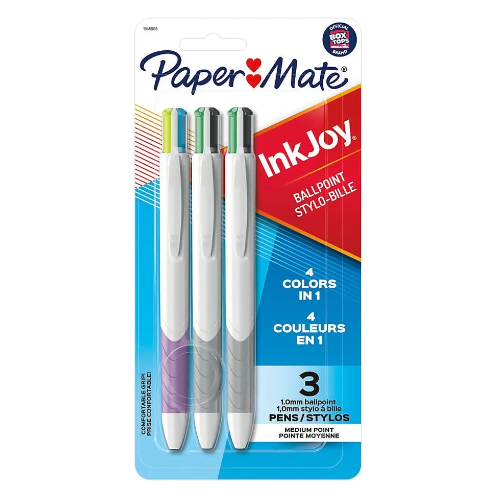Paper Mate InkJoy Quatro Retractable Ballpoint Pen, Medium Point, Assorted Ink, 3/Pack (1832419)